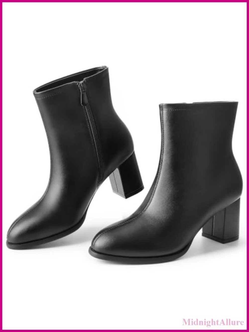 Ankis Women's Wide Pointed Toe Ankle Boots Chunky Block Low Heel Booties